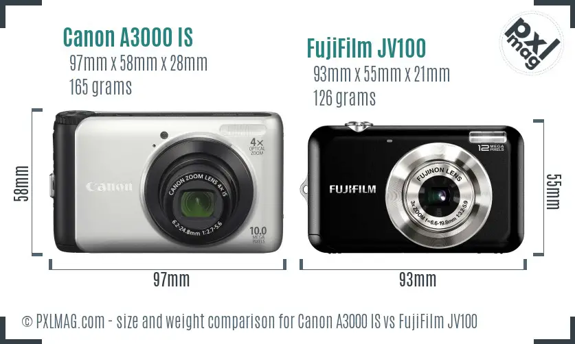 Canon A3000 IS vs FujiFilm JV100 size comparison
