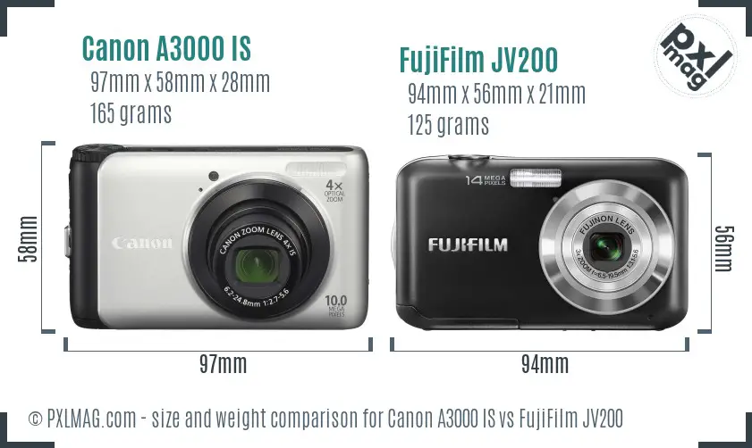 Canon A3000 IS vs FujiFilm JV200 size comparison Canon A3000 IS vs FujiFilm JV200 size comparison