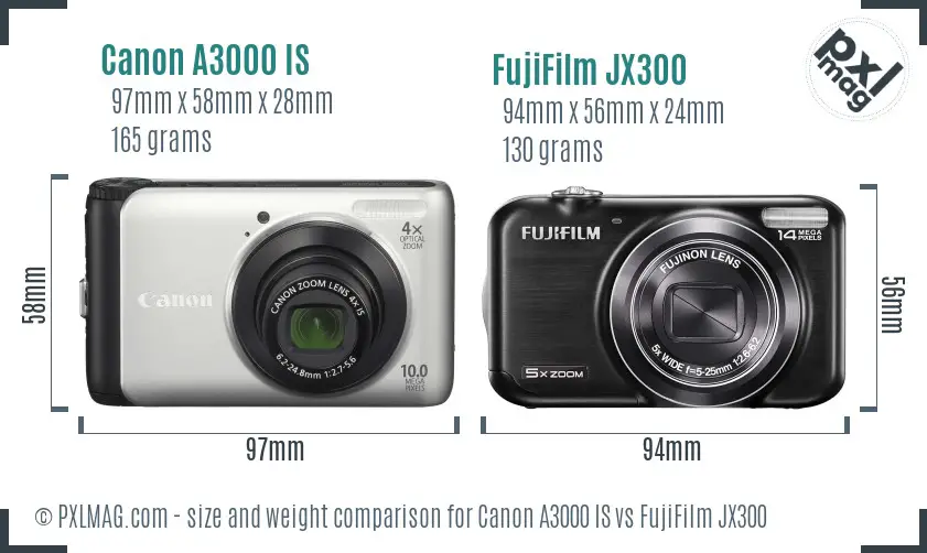 Canon A3000 IS vs FujiFilm JX300 size comparison Canon A3000 IS vs FujiFilm JX300 size comparison