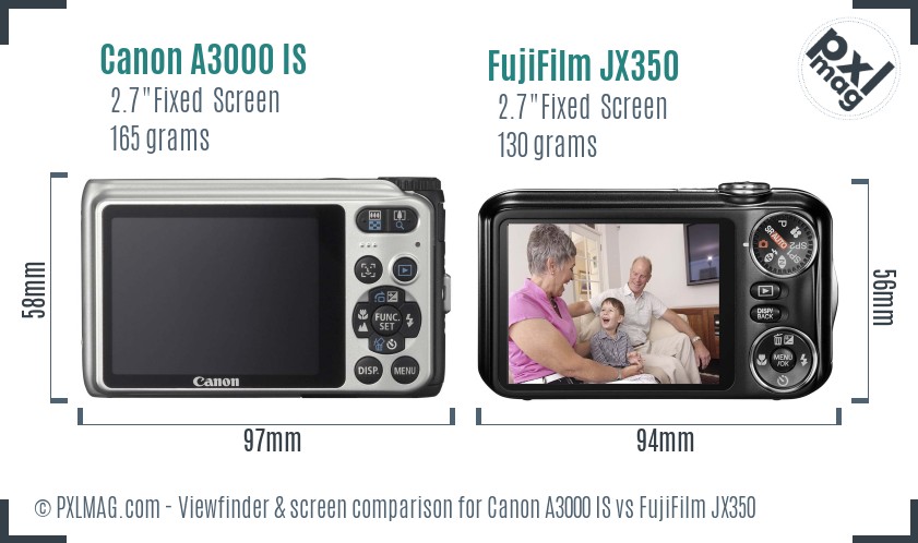 Canon A3000 IS vs FujiFilm JX350 Screen and Viewfinder comparison