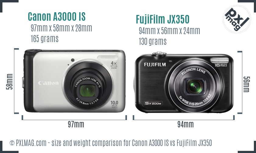 Canon A3000 IS vs FujiFilm JX350 size comparison
