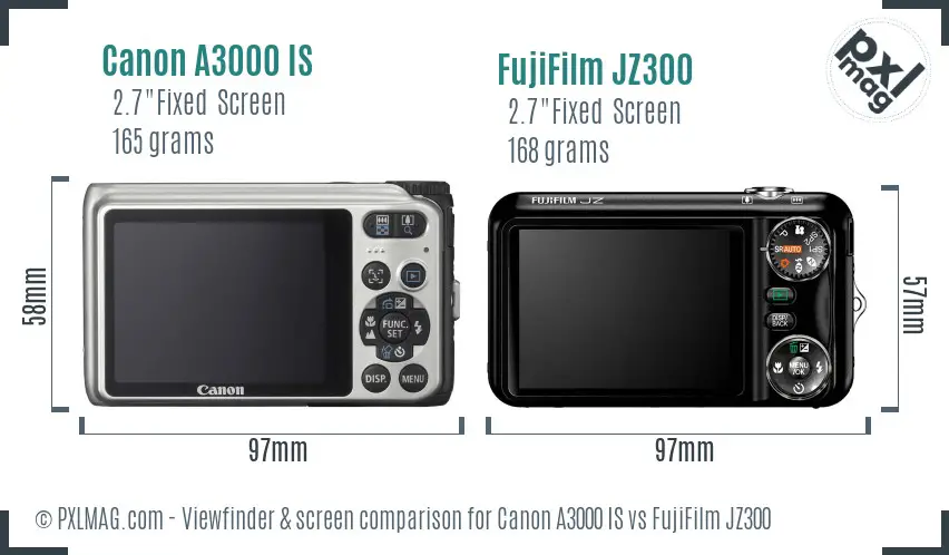 Canon A3000 IS vs FujiFilm JZ300 Screen and Viewfinder comparison