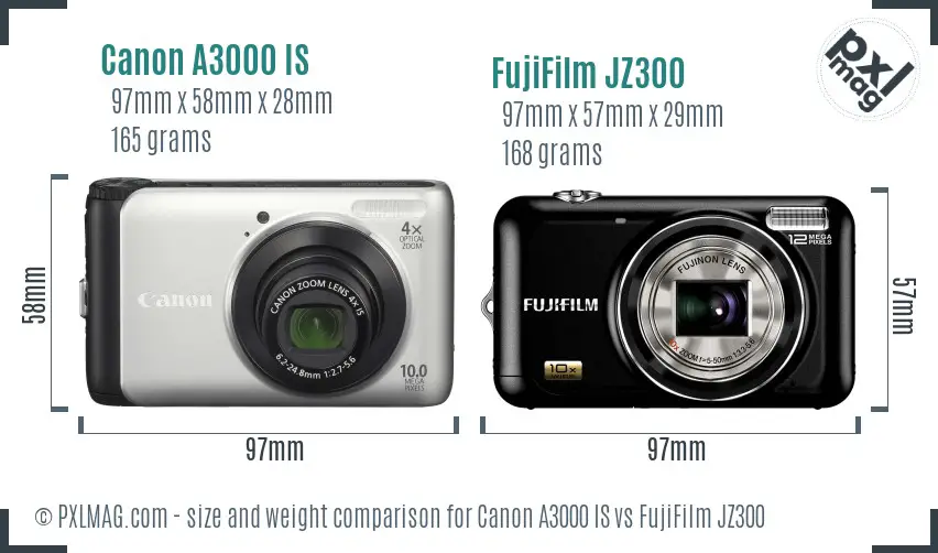 Canon A3000 IS vs FujiFilm JZ300 size comparison