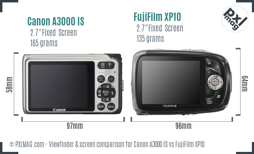 Canon A3000 IS vs FujiFilm XP10 Screen and Viewfinder comparison