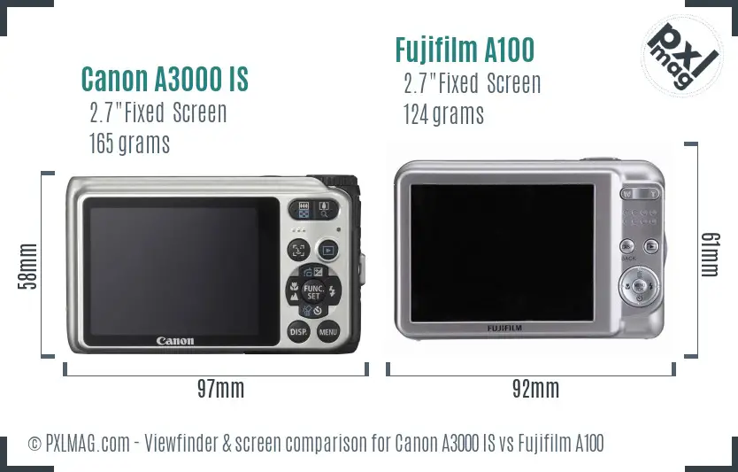 Canon A3000 IS vs Fujifilm A100 Screen and Viewfinder comparison Canon A3000 IS vs Fujifilm A100 Screen and Viewfinder comparison