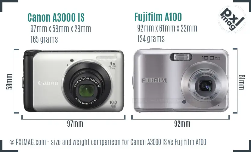 Canon A3000 IS vs Fujifilm A100 size comparison Canon A3000 IS vs Fujifilm A100 size comparison