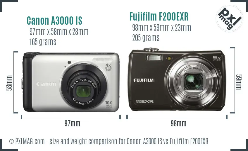Canon A3000 IS vs Fujifilm F200EXR size comparison