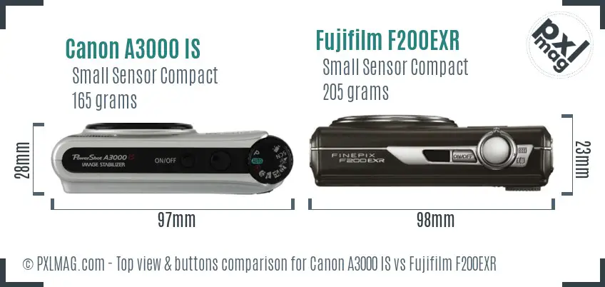 Canon A3000 IS vs Fujifilm F200EXR top view buttons comparison