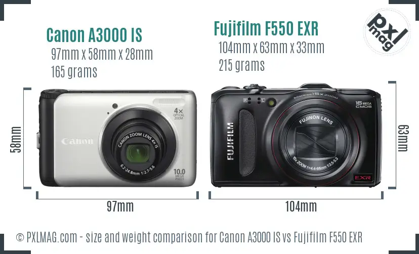 Canon A3000 IS vs Fujifilm F550 EXR size comparison