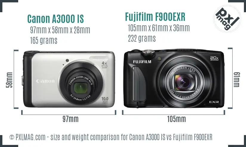 Canon A3000 IS vs Fujifilm F900EXR size comparison Canon A3000 IS vs Fujifilm F900EXR size comparison