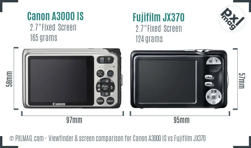 Canon A3000 IS vs Fujifilm JX370 Screen and Viewfinder comparison