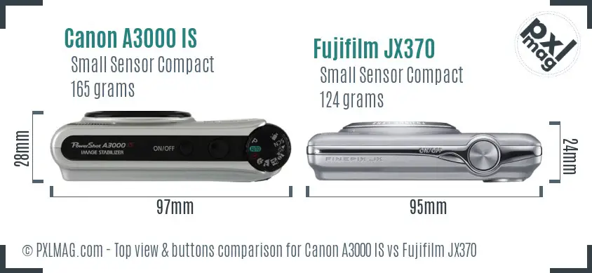 Canon A3000 IS vs Fujifilm JX370 top view buttons comparison