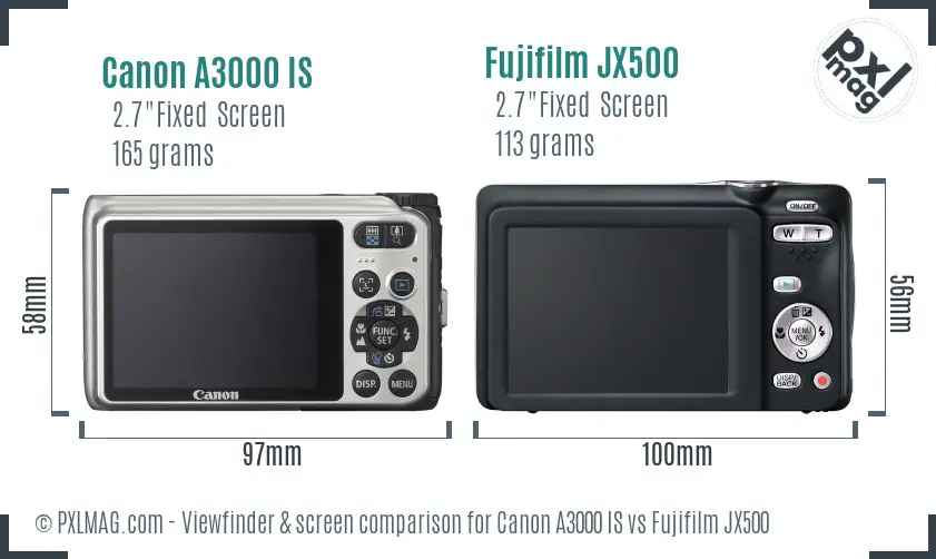 Canon A3000 IS vs Fujifilm JX500 Screen and Viewfinder comparison