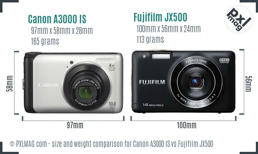 Canon A3000 IS vs Fujifilm JX500 size comparison