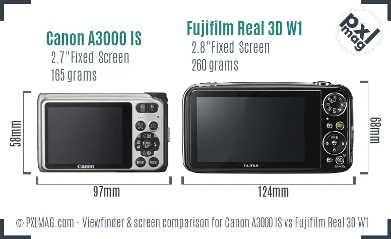 Canon A3000 IS vs Fujifilm Real 3D W1 Screen and Viewfinder comparison