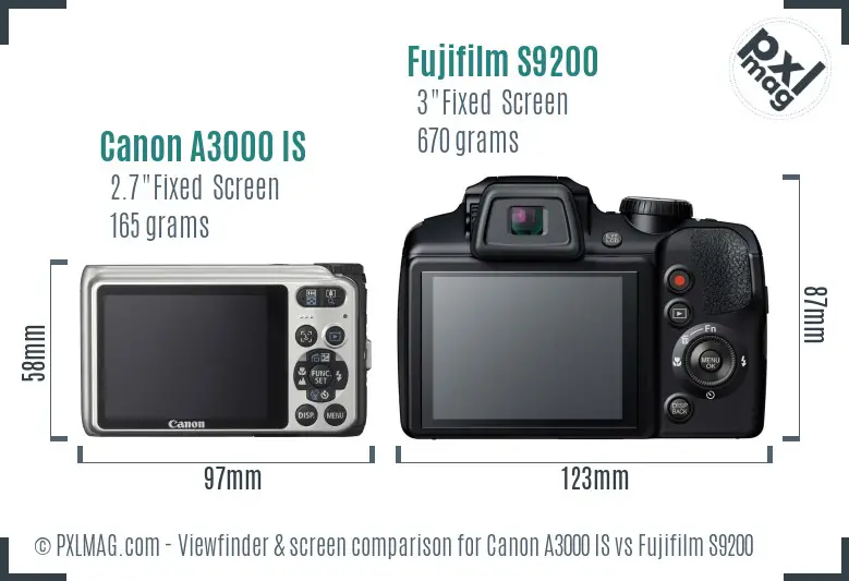 Canon A3000 IS vs Fujifilm S9200 Screen and Viewfinder comparison