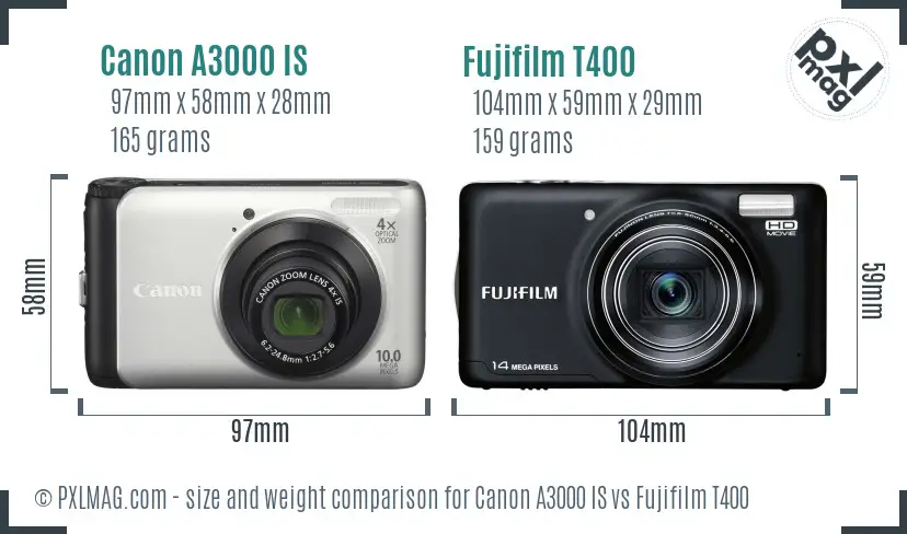 Canon A3000 IS vs Fujifilm T400 size comparison Canon A3000 IS vs Fujifilm T400 size comparison