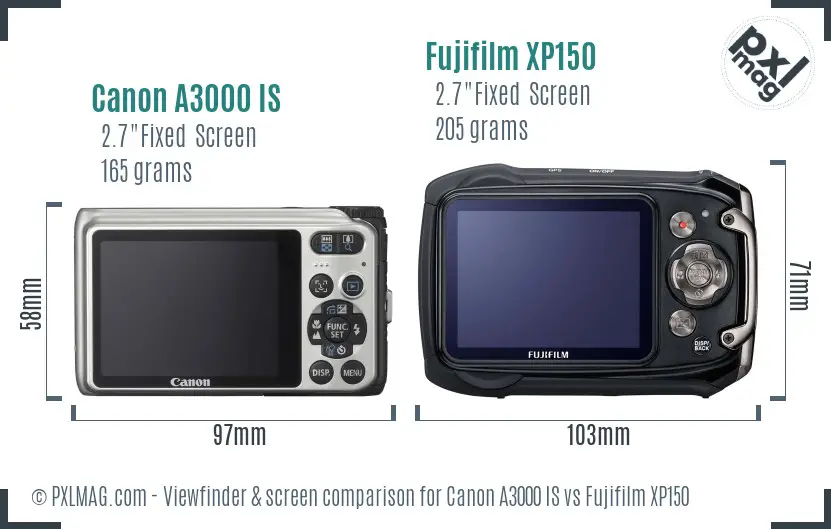 Canon A3000 IS vs Fujifilm XP150 Screen and Viewfinder comparison