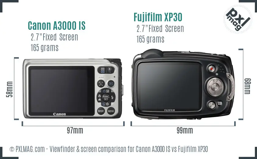 Canon A3000 IS vs Fujifilm XP30 Screen and Viewfinder comparison