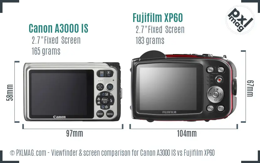 Canon A3000 IS vs Fujifilm XP60 Screen and Viewfinder comparison