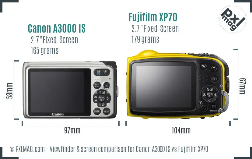 Canon A3000 IS vs Fujifilm XP70 Screen and Viewfinder comparison