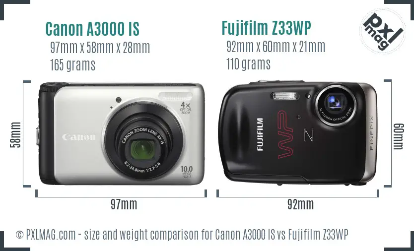 Canon A3000 IS vs Fujifilm Z33WP size comparison