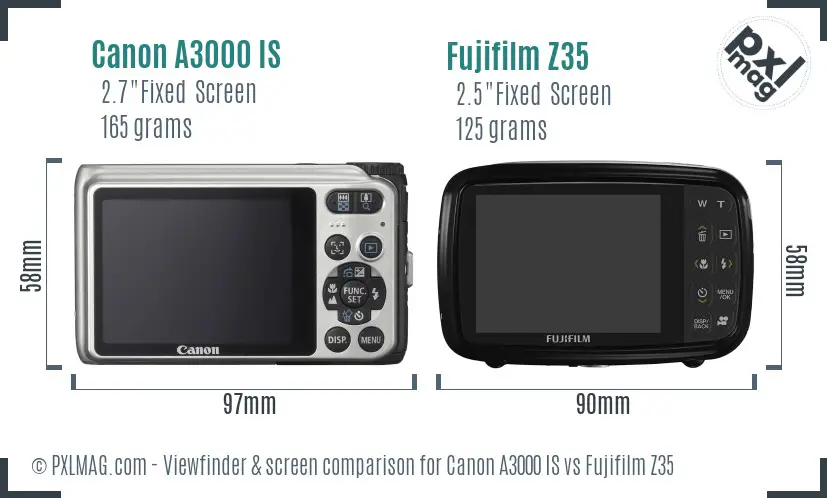 Canon A3000 IS vs Fujifilm Z35 Screen and Viewfinder comparison