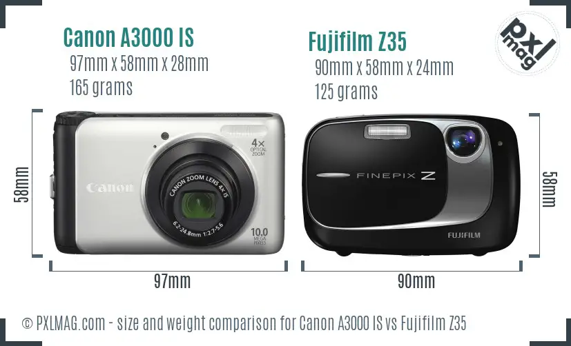 Canon A3000 IS vs Fujifilm Z35 size comparison