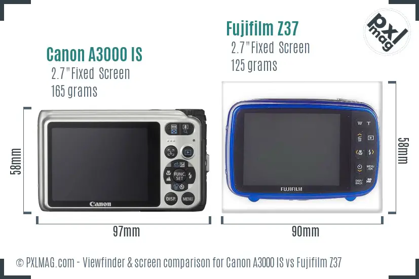 Canon A3000 IS vs Fujifilm Z37 Screen and Viewfinder comparison