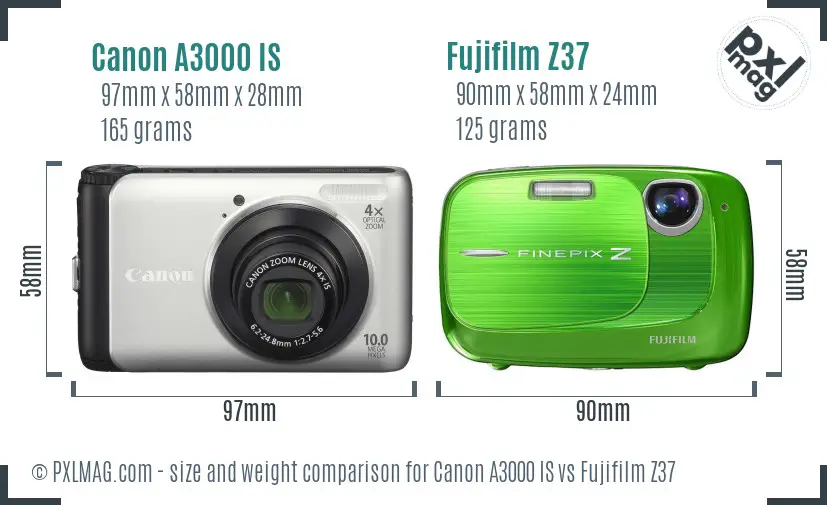 Canon A3000 IS vs Fujifilm Z37 size comparison