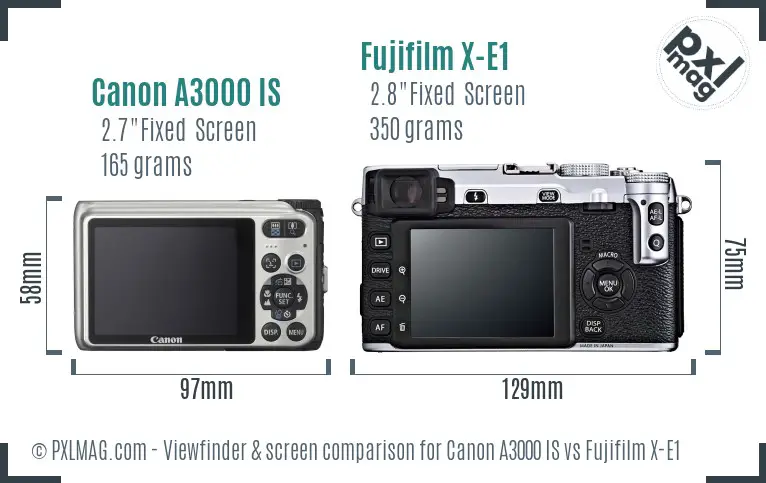 Canon A3000 IS vs Fujifilm X-E1 Screen and Viewfinder comparison