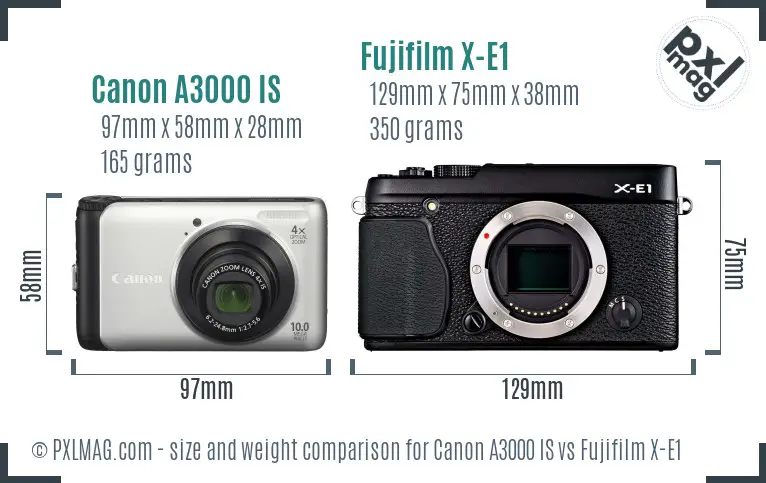 Canon A3000 IS vs Fujifilm X-E1 size comparison