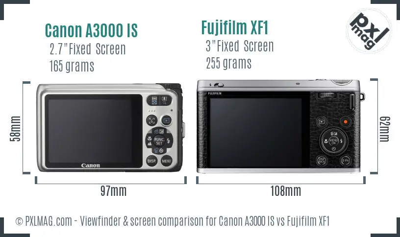 Canon A3000 IS vs Fujifilm XF1 Screen and Viewfinder comparison