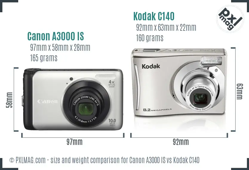 Canon A3000 IS vs Kodak C140 size comparison Canon A3000 IS vs Kodak C140 size comparison