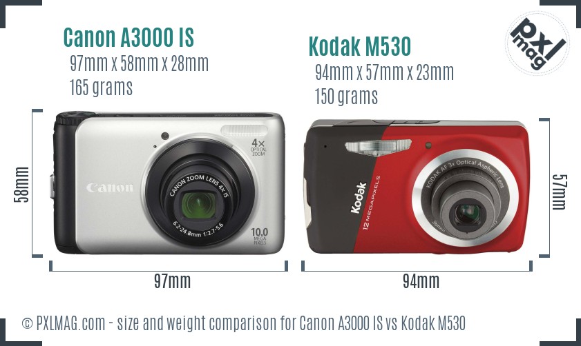 Canon A3000 IS vs Kodak M530 size comparison Canon A3000 IS vs Kodak M530 size comparison