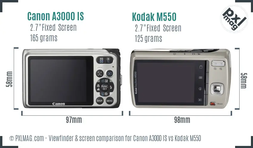 Canon A3000 IS vs Kodak M550 Screen and Viewfinder comparison Canon A3000 IS vs Kodak M550 Screen and Viewfinder comparison