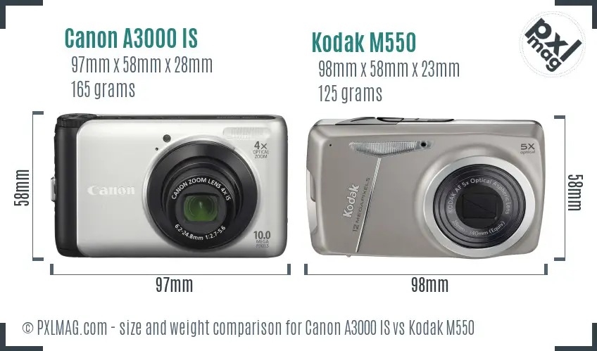 Canon A3000 IS vs Kodak M550 size comparison Canon A3000 IS vs Kodak M550 size comparison