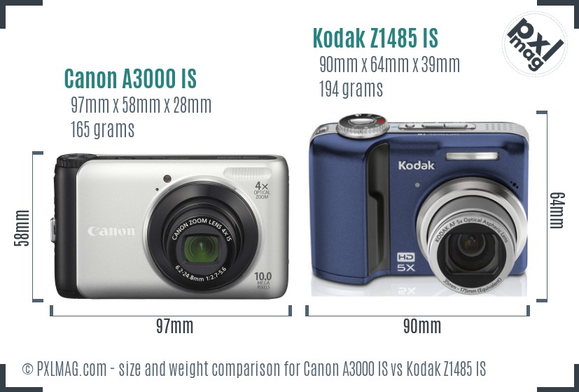 Canon A3000 IS vs Kodak Z1485 IS size comparison Canon A3000 IS vs Kodak Z1485 IS size comparison