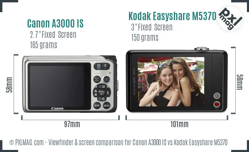 Canon A3000 IS vs Kodak Easyshare M5370 Screen and Viewfinder comparison