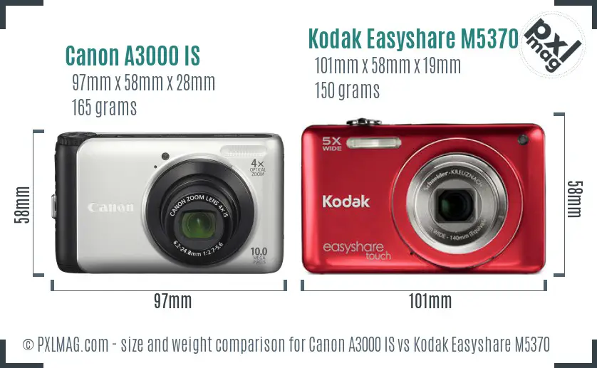 Canon A3000 IS vs Kodak Easyshare M5370 size comparison