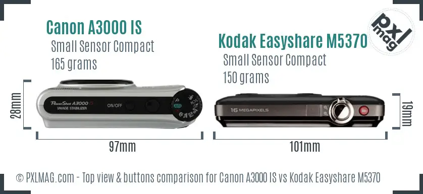 Canon A3000 IS vs Kodak Easyshare M5370 top view buttons comparison