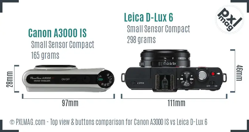 Canon A3000 IS vs Leica D-Lux 6 top view buttons comparison