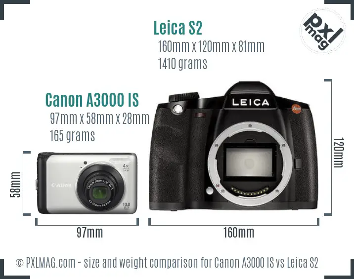 Canon A3000 IS vs Leica S2 size comparison