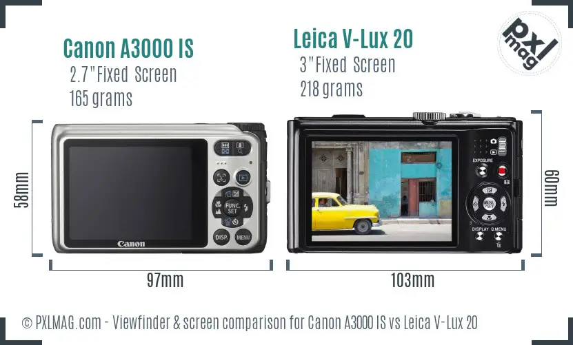 Canon A3000 IS vs Leica V-Lux 20 Screen and Viewfinder comparison
