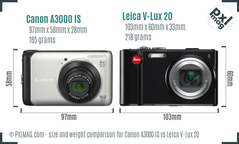 Canon A3000 IS vs Leica V-Lux 20 size comparison