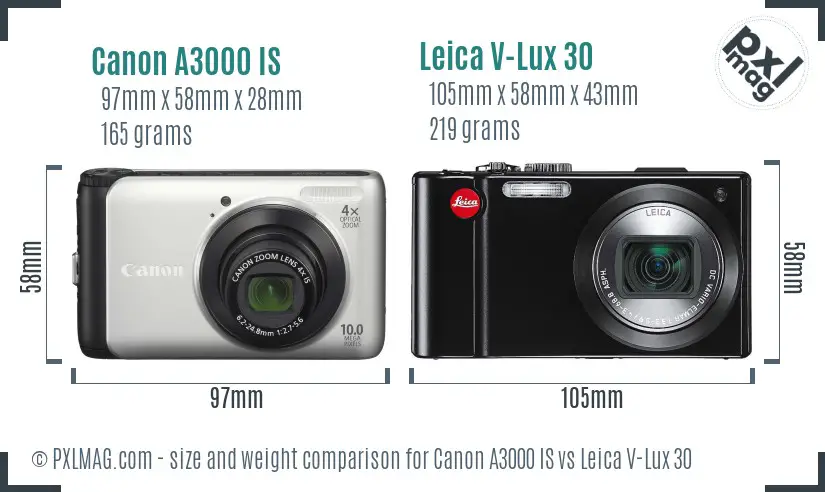 Canon A3000 IS vs Leica V-Lux 30 size comparison Canon A3000 IS vs Leica V-Lux 30 size comparison