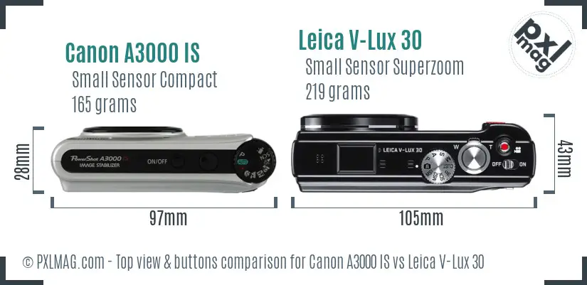 Canon A3000 IS vs Leica V-Lux 30 top view buttons comparison