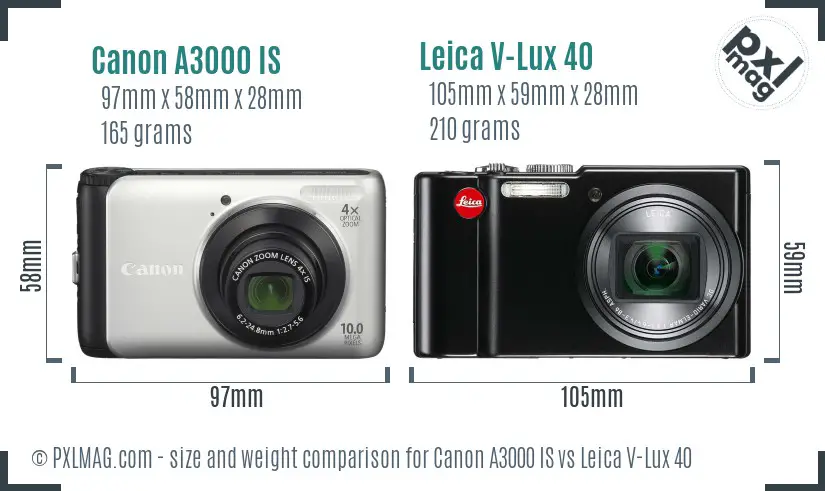 Canon A3000 IS vs Leica V-Lux 40 size comparison