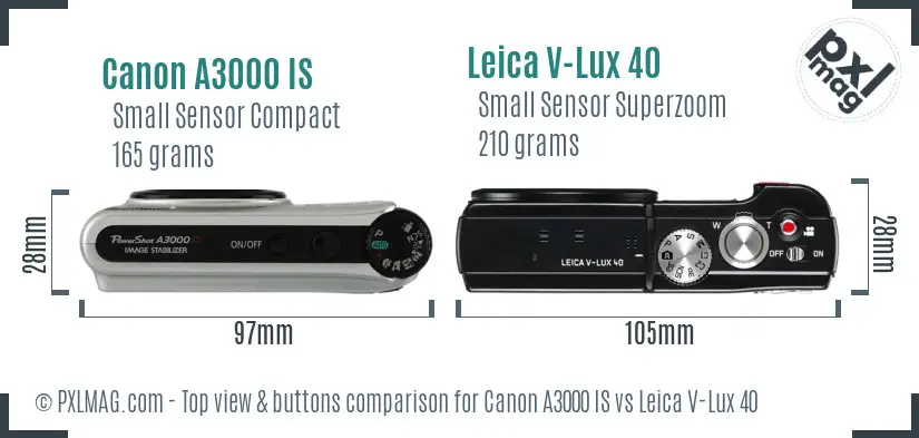 Canon A3000 IS vs Leica V-Lux 40 top view buttons comparison