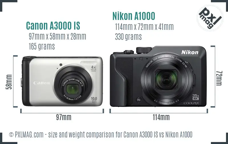 Canon A3000 IS vs Nikon A1000 size comparison Canon A3000 IS vs Nikon A1000 size comparison
